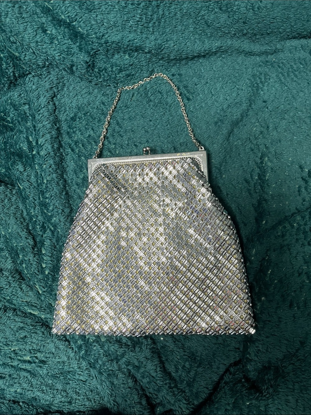 Whiting & Davis Silver Mesh Evening Wristlet with Chain